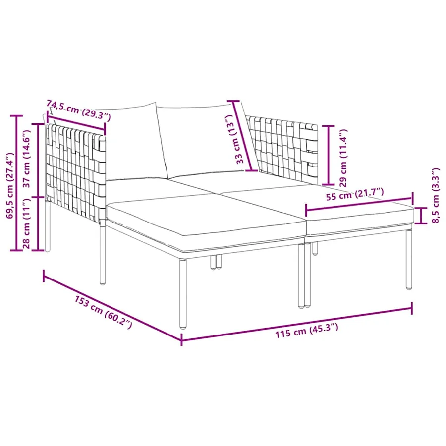 Transat Anthracite 153 x 115 x 69.5 cm Acier enduit de poudre - 11