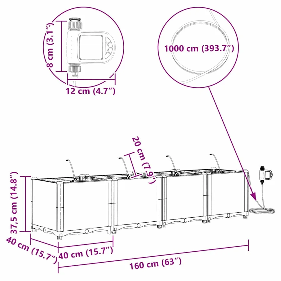 Cache-pot de jardin 4 pc Blanc 160 x 40 x 37,5 cm PP - 10