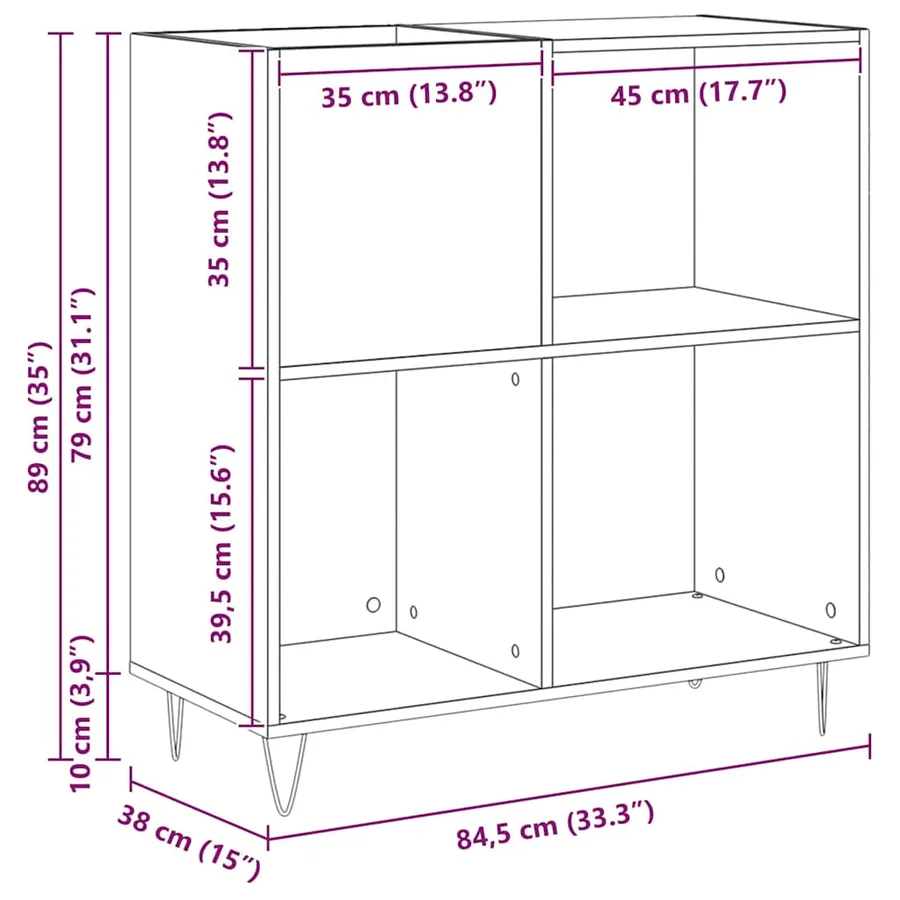 Meuble à vinyles chêne artisanal 85 x 38 x 89 cm - 11