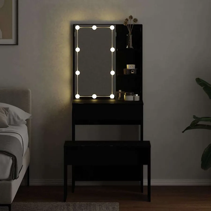 Ensemble de table de maquillage LED 2 pcs Chêne noir - 4