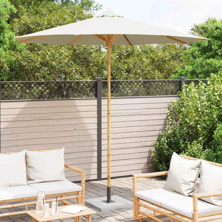 Parasol de jardin Blanc crème Ø 270 x 260 cm Bambou - 3