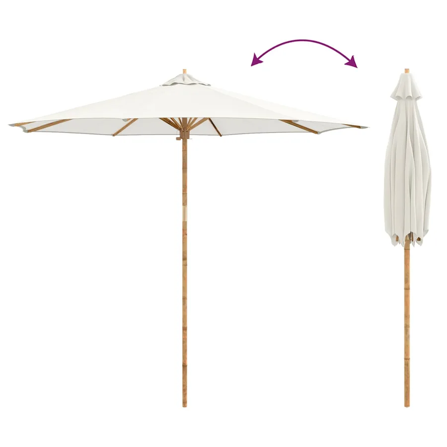 Parasol de jardin Blanc crème Ø 270 x 260 cm Bambou - 7