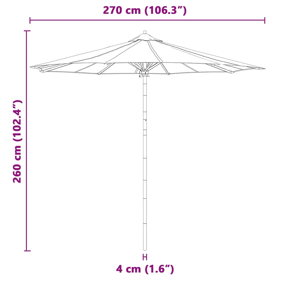 Parasol de jardin Blanc crème Ø 270 x 260 cm Bambou - 8