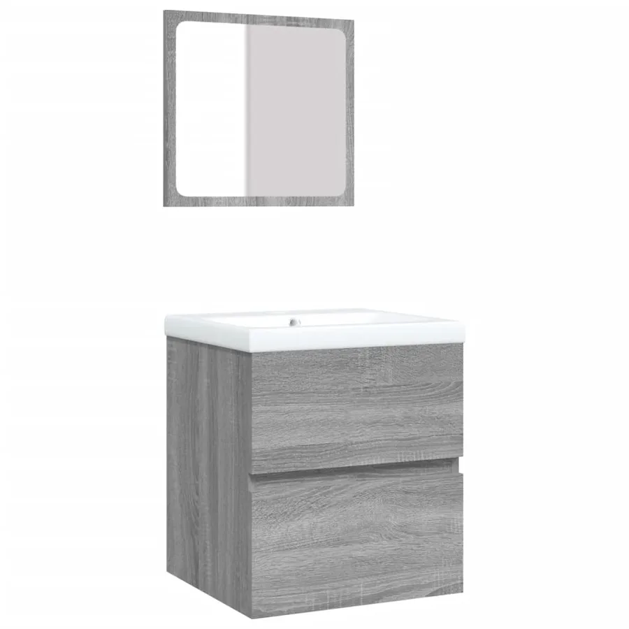 Armoire lavabo de salle de bain et bassin et miroir sonoma gris - 2
