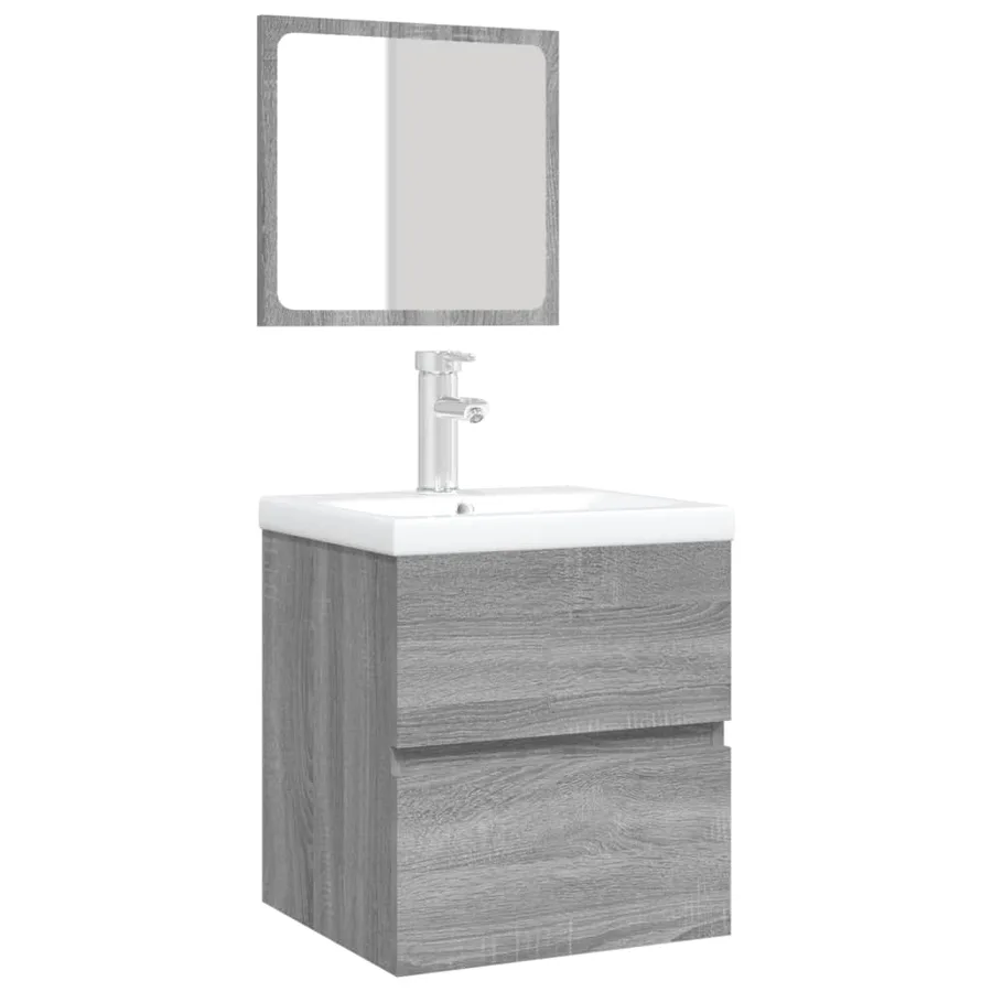 Armoire lavabo de salle de bain et bassin et miroir sonoma gris - 3