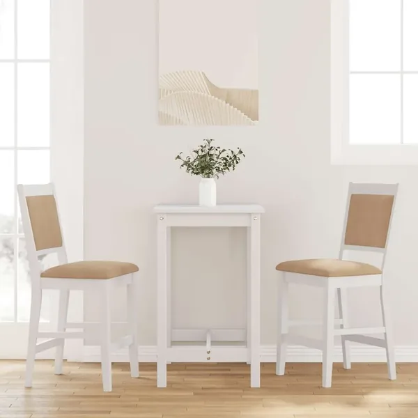 Tabourets de bar avec coussins (lot de 2) en bois massif blanc et caoutchouc