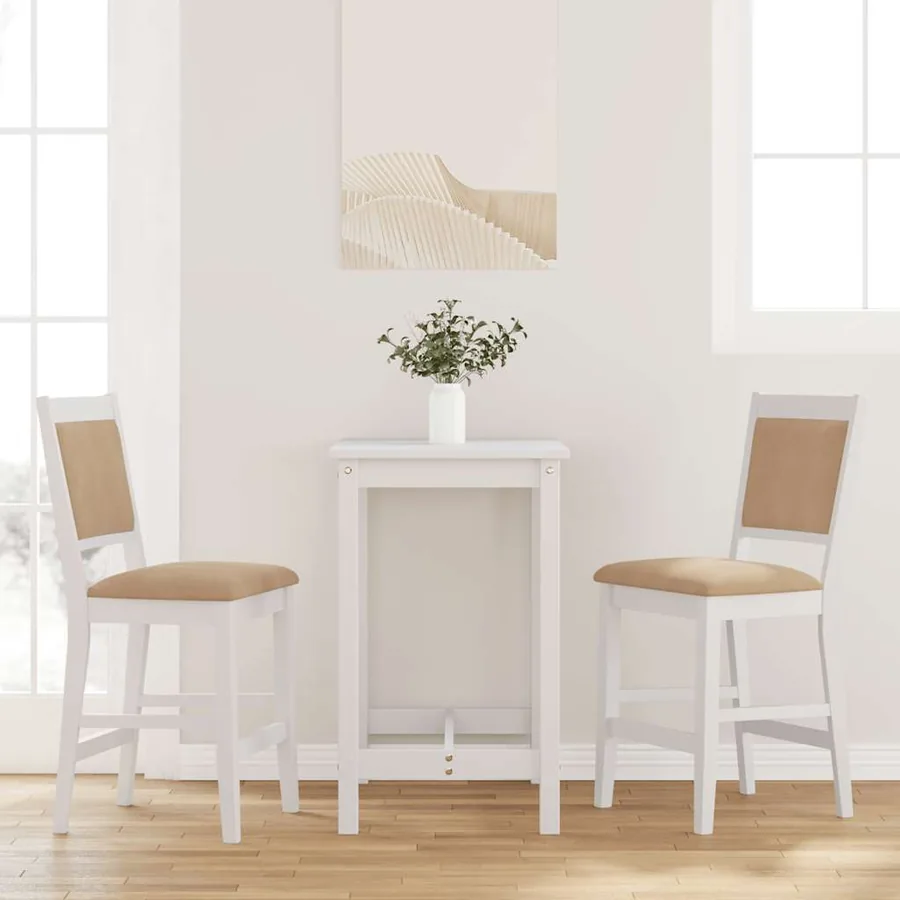 Tabourets de bar avec coussins (lot de 2) en bois massif blanc et caoutchouc
