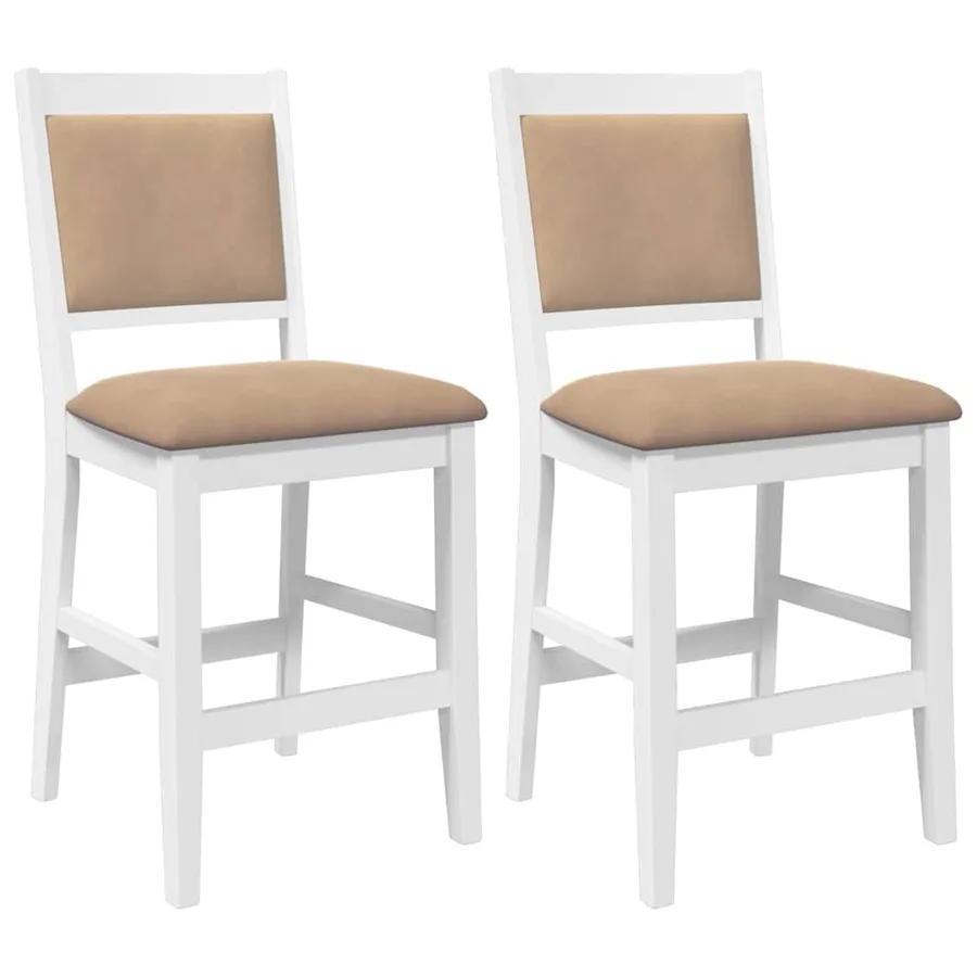 Tabourets de bar avec coussins (lot de 2) en bois massif blanc et caoutchouc - 2