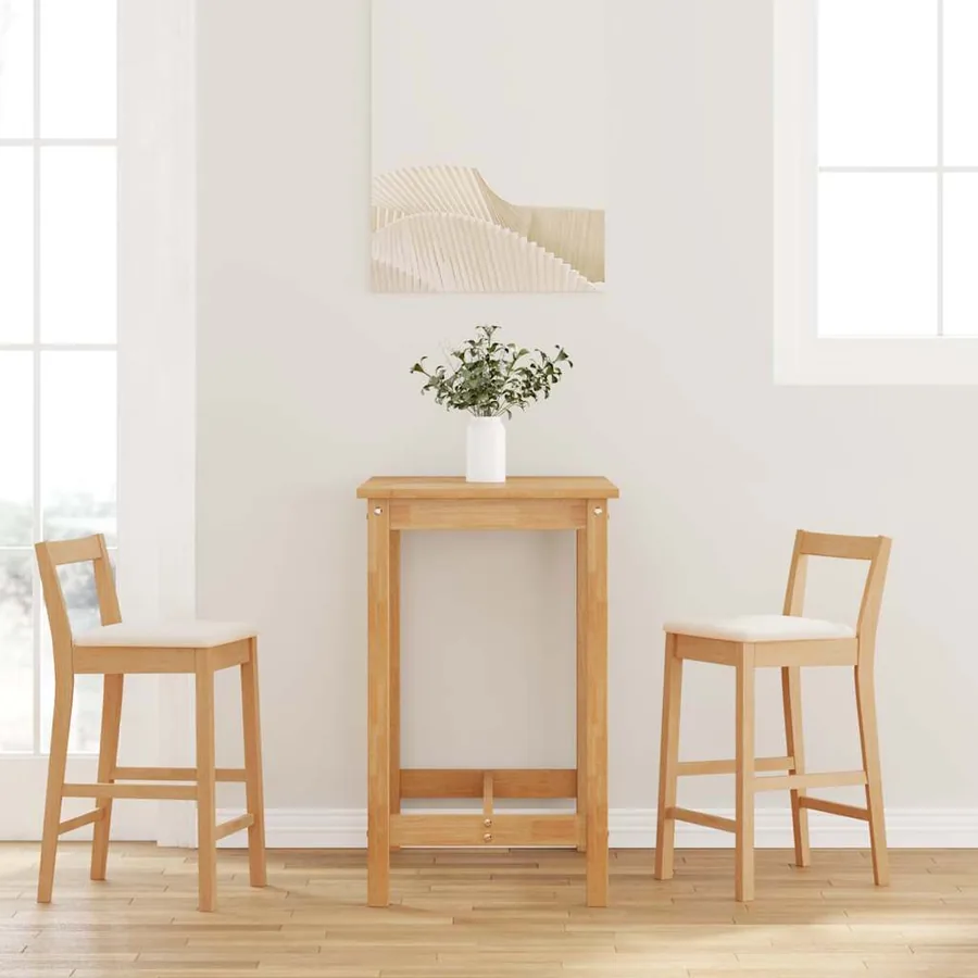 Tabourets de bar avec coussins (2 pcs) en bois massif naturel et caoutchouc
