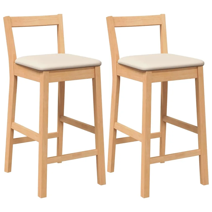 Tabourets de bar avec coussins (2 pcs) en bois massif naturel et caoutchouc - 2