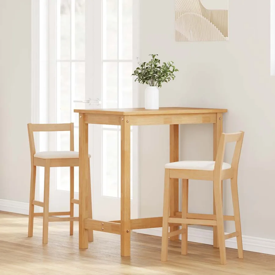 Tabourets de bar avec coussins (2 pcs) en bois massif naturel et caoutchouc - 3