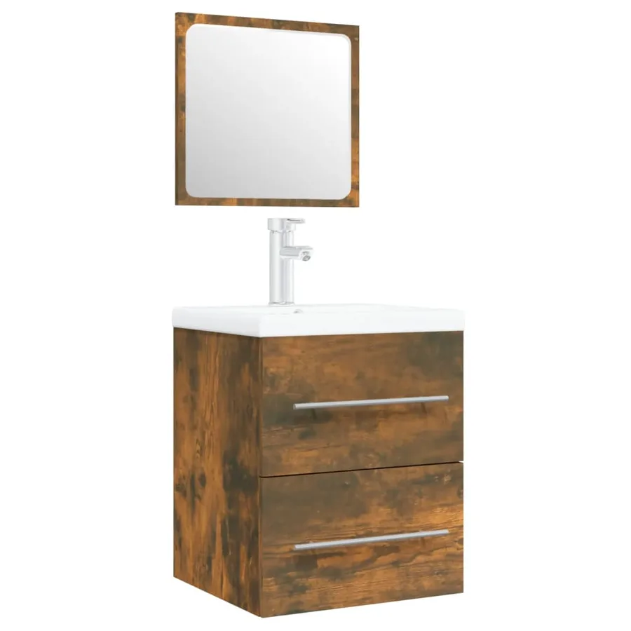 Meuble lavabo avec bassin intégré Chêne fumé Bois d'ingénierie - 2