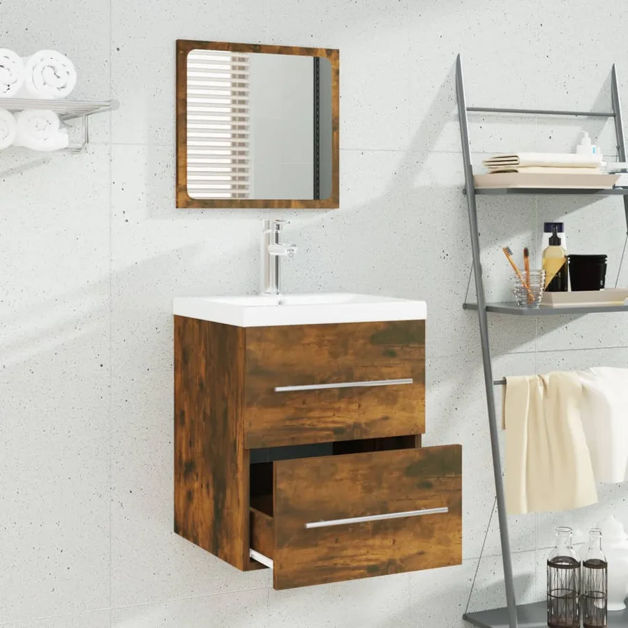 Meuble lavabo avec bassin intégré Chêne fumé Bois d'ingénierie - 3