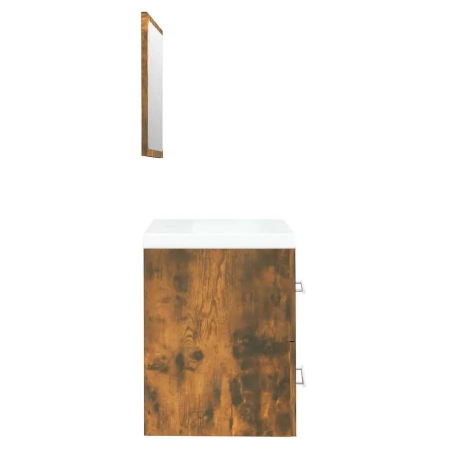 Meuble lavabo avec bassin intégré Chêne fumé Bois d'ingénierie - 7