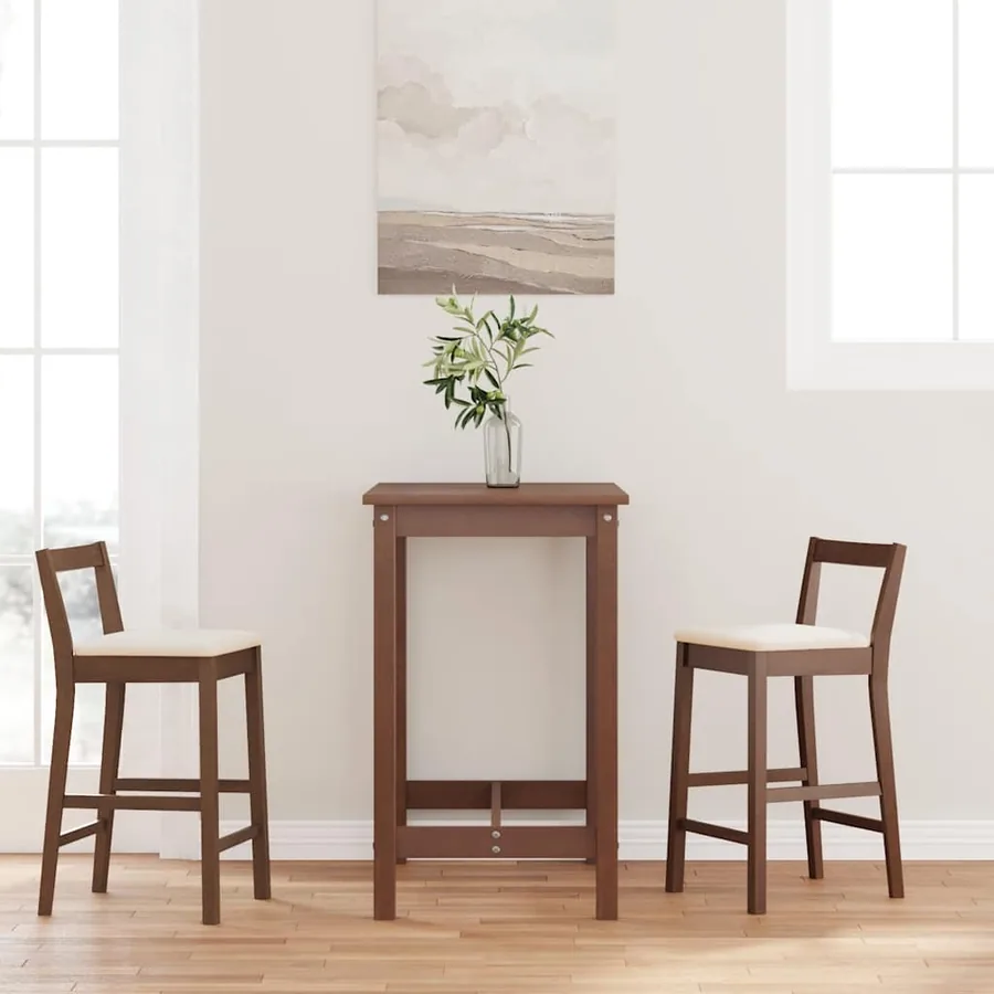 Tabourets de bar avec coussins (lot de 2) en bois massif marron et caoutchouc