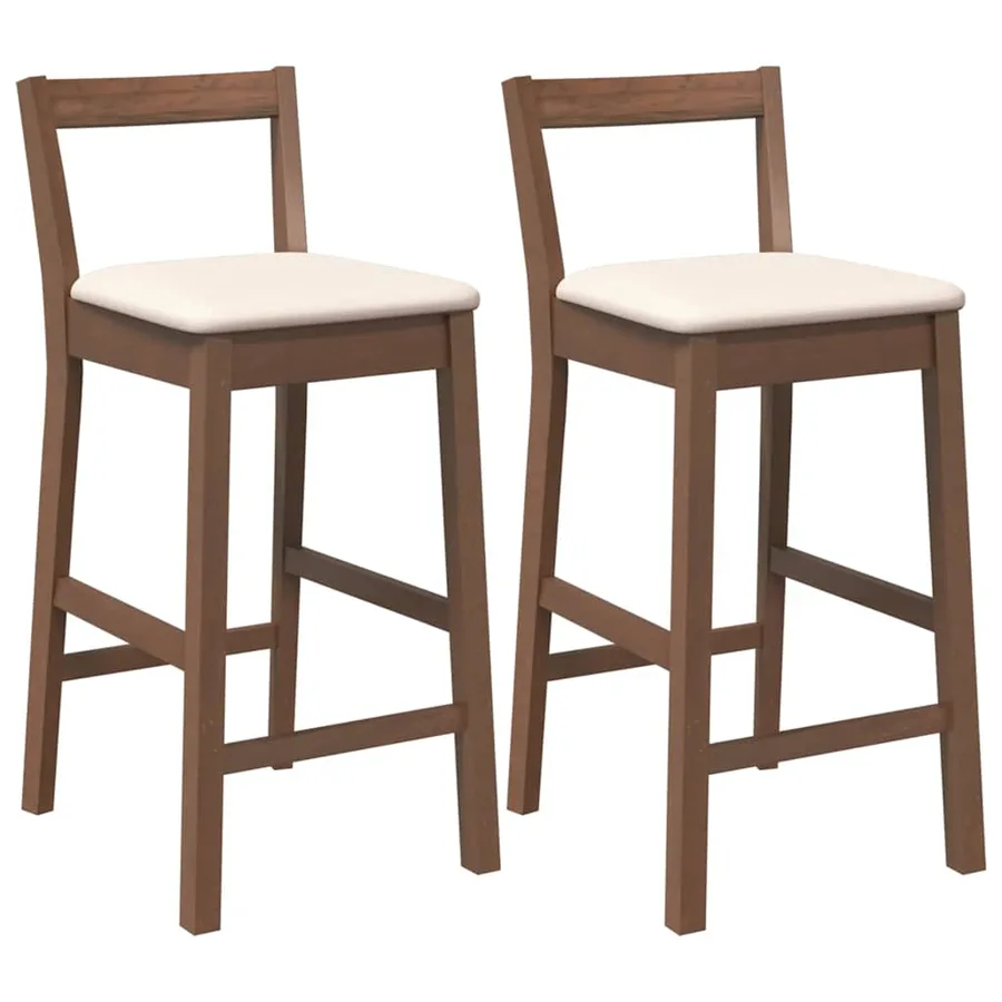 Tabourets de bar avec coussins (lot de 2) en bois massif marron et caoutchouc - 2