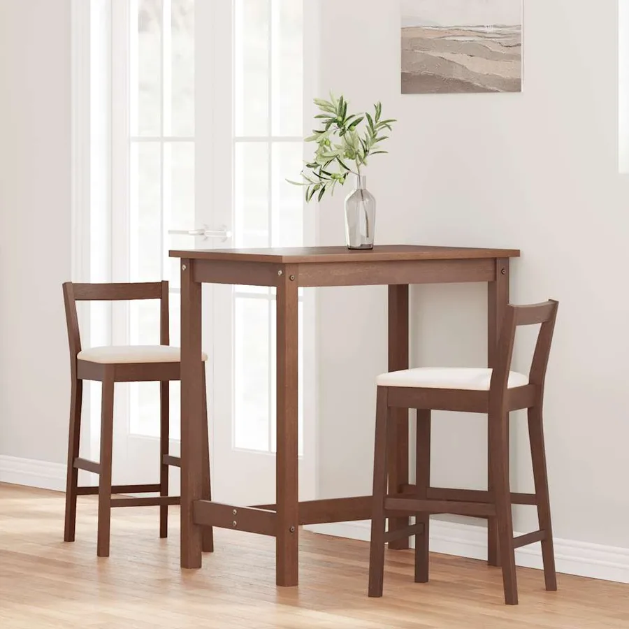 Tabourets de bar avec coussins (lot de 2) en bois massif marron et caoutchouc - 3