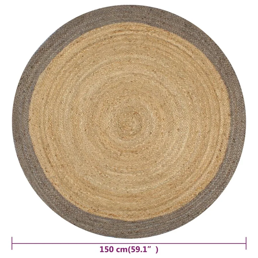 Tapis fait à la main Jute avec bord gris 150 cm - 6