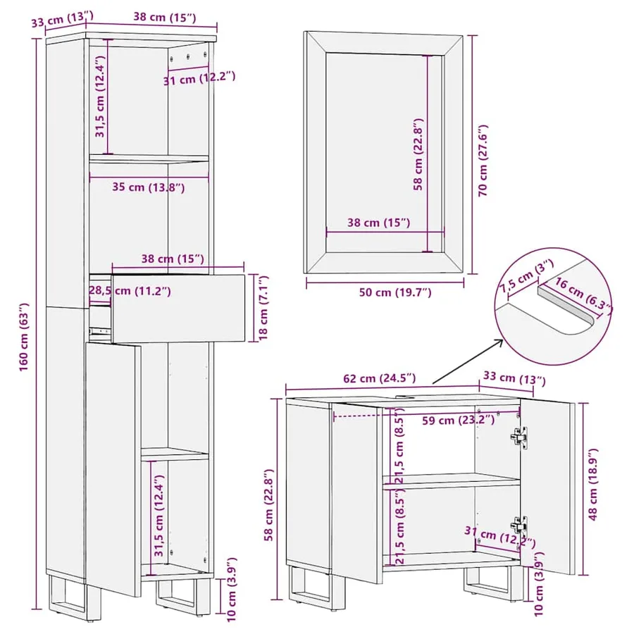 Ensemble de mobilier de salle de bain avec tiroir 3 pcs Blanc - 16