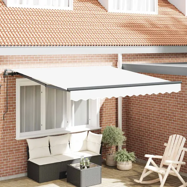 Auvent rétractable Blanc 300 x 250 cm Tissu et Aluminium