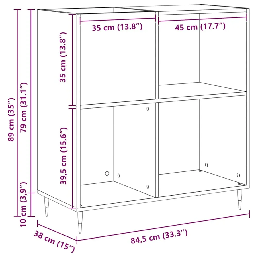 Meuble à vinyles Chêne noir 85 x 38 x 89 cm Bois d'ingénierie - 10