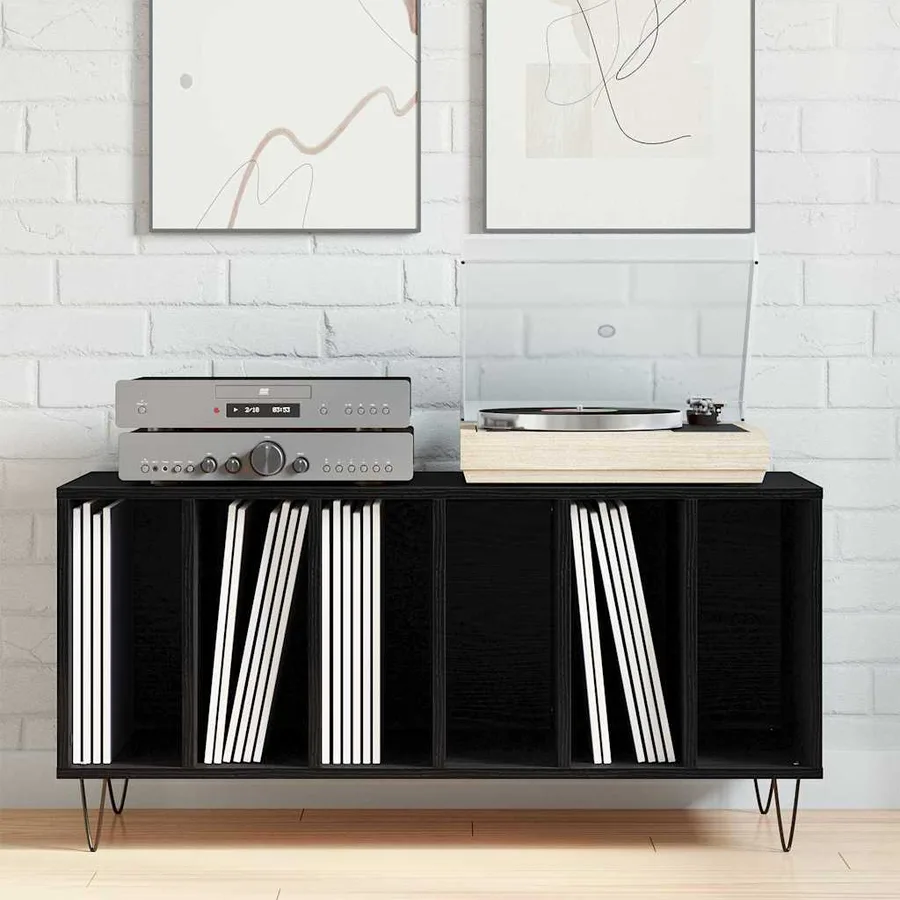 Meuble à vinyles Chêne noir 100 x 38 x 48 cm Bois d'ingénierie - 3
