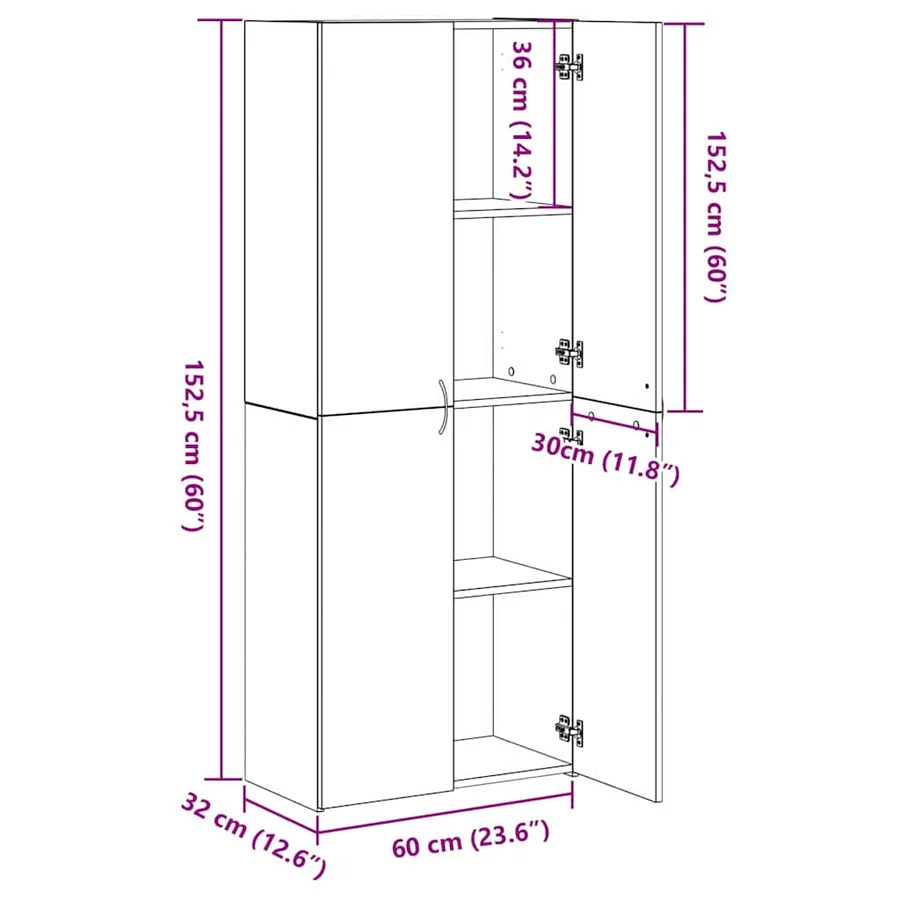 Cabinet de Bureau Chêne artisanal 60 x 32 x 152,5 cm - 14