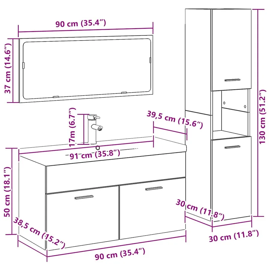 Ensemble de mobilier de salle de bain 4 pcs Chêne noir - 15