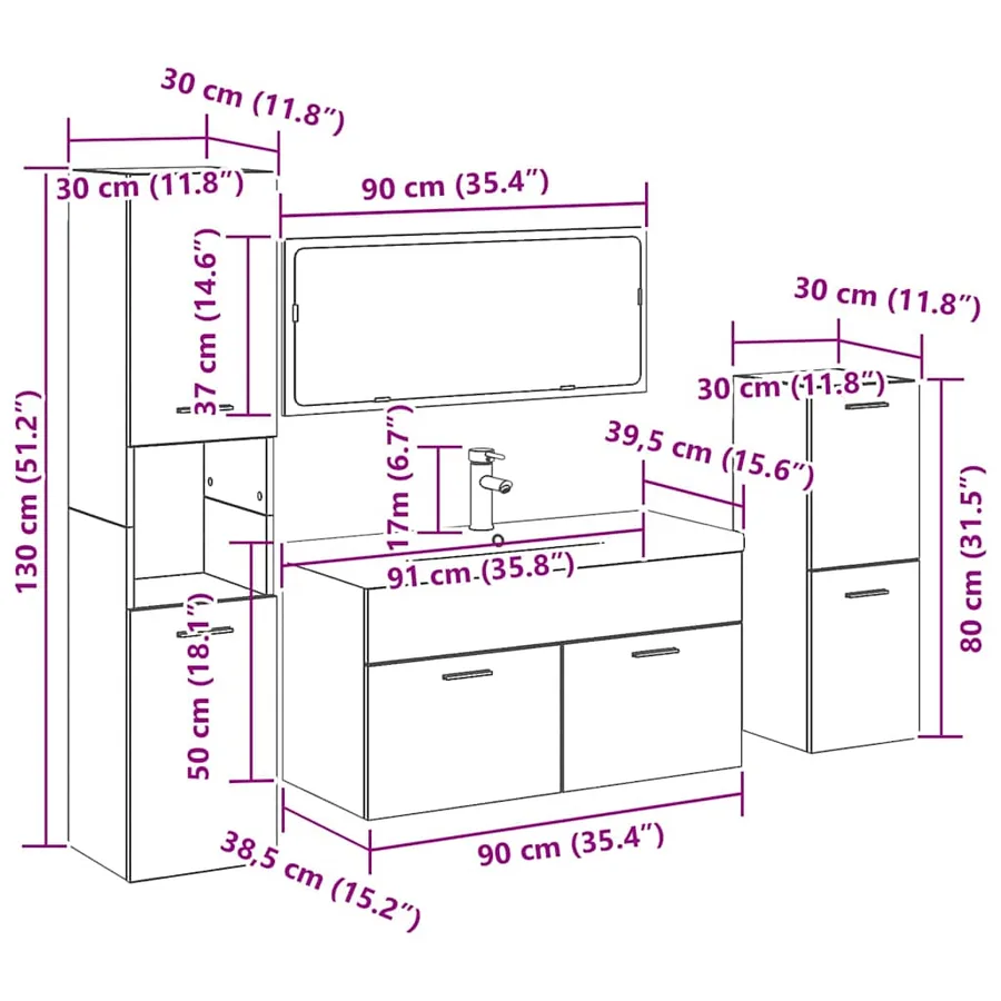 Ensemble de mobilier de salle de bain 4 pcs Chêne noir - 20