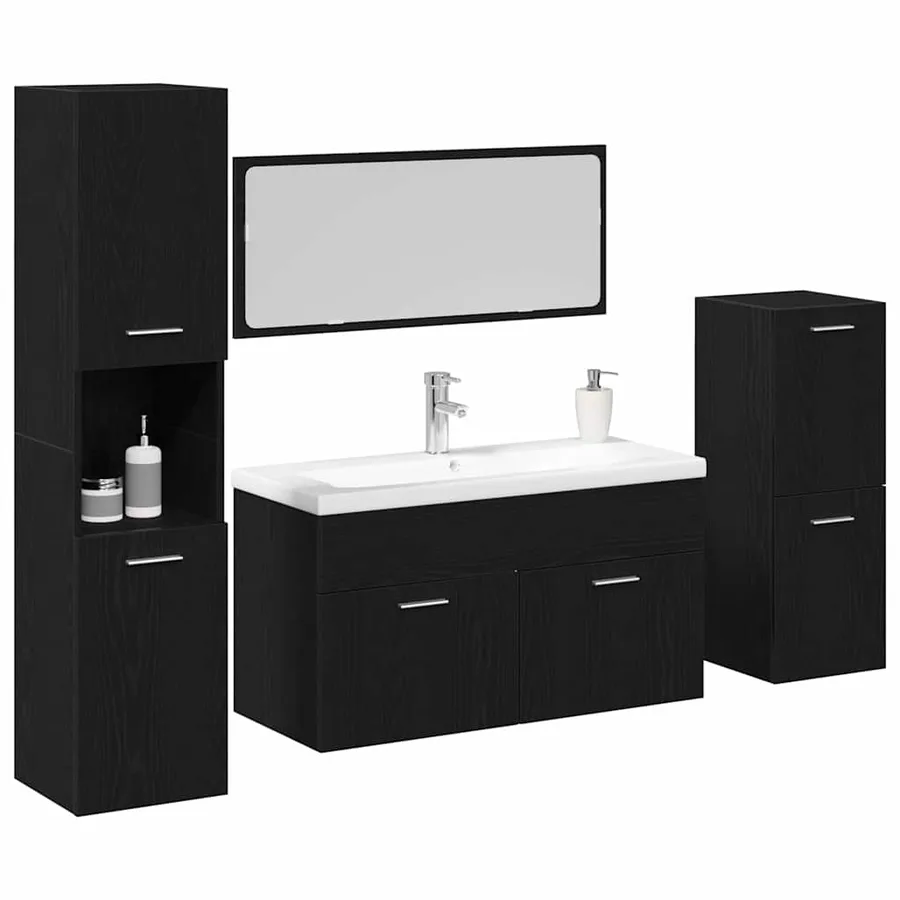 Ensemble de mobilier de salle de bain 4 pcs Chêne noir - 3