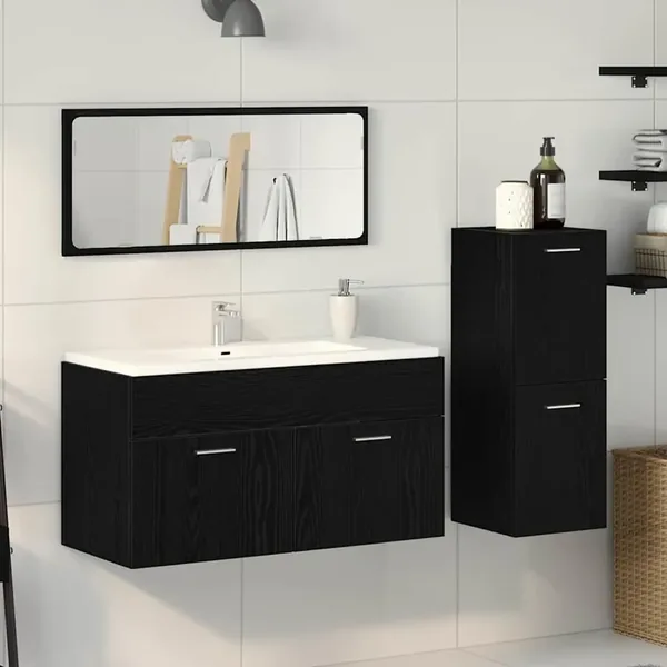 Ensemble de mobilier de salle de bain 3 pcs Chêne noir