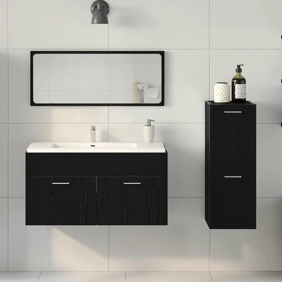 Ensemble de mobilier de salle de bain 3 pcs Chêne noir - 4