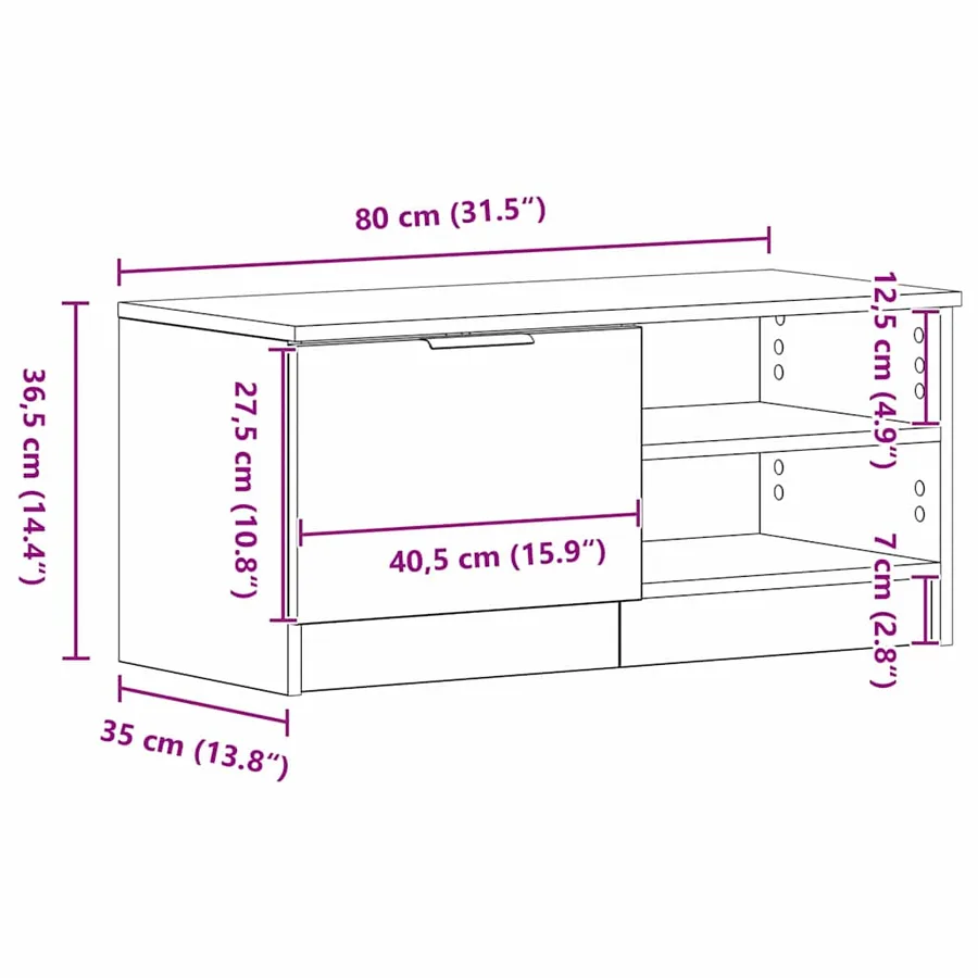 Meuble TV Chêne noir 80 x 35 x 36,5 cm Bois d'ingénierie - 15