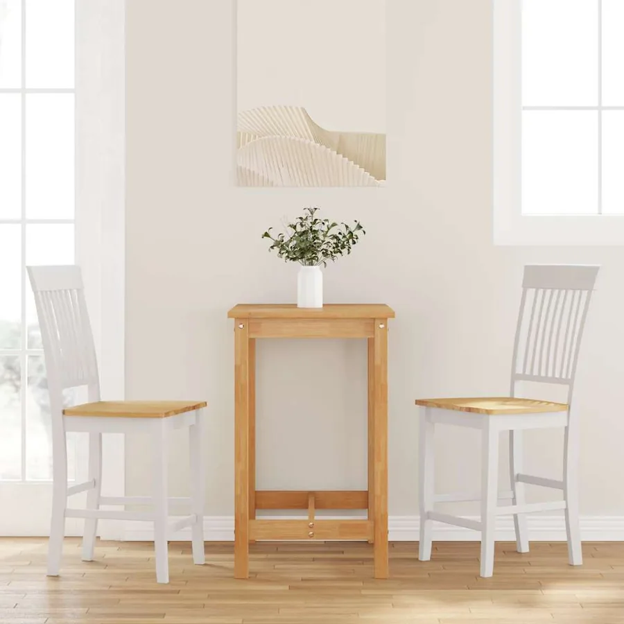 Tabourets de bar (lot de 2) en bois massif blanc et caoutchouc