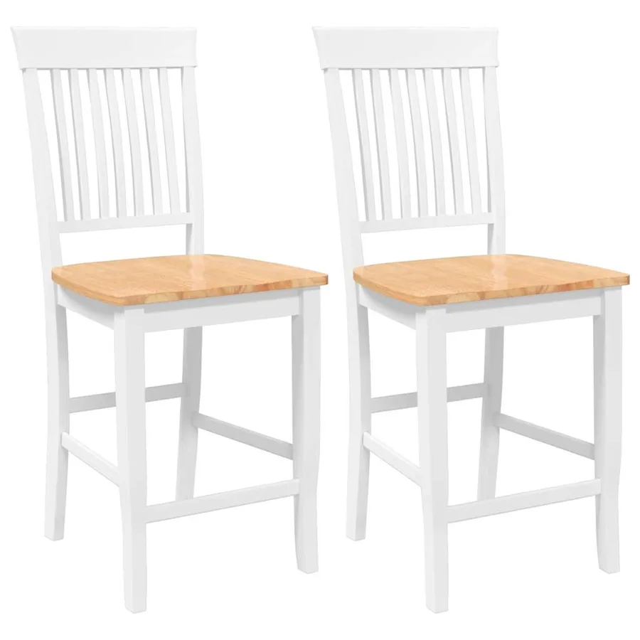 Tabourets de bar (lot de 2) en bois massif blanc et caoutchouc - 2
