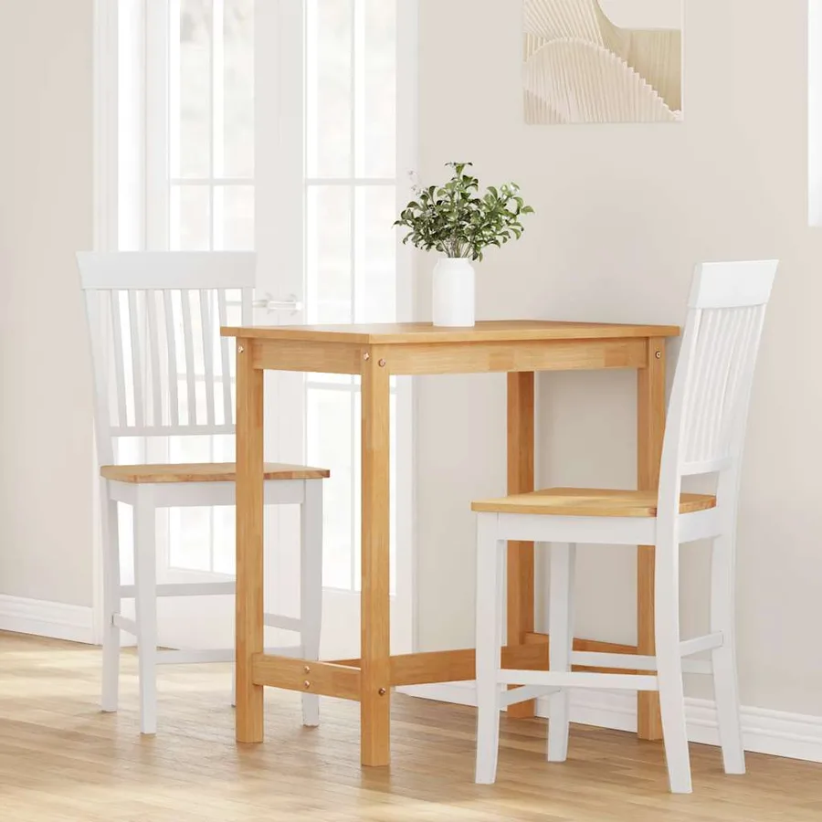 Tabourets de bar (lot de 2) en bois massif blanc et caoutchouc - 3