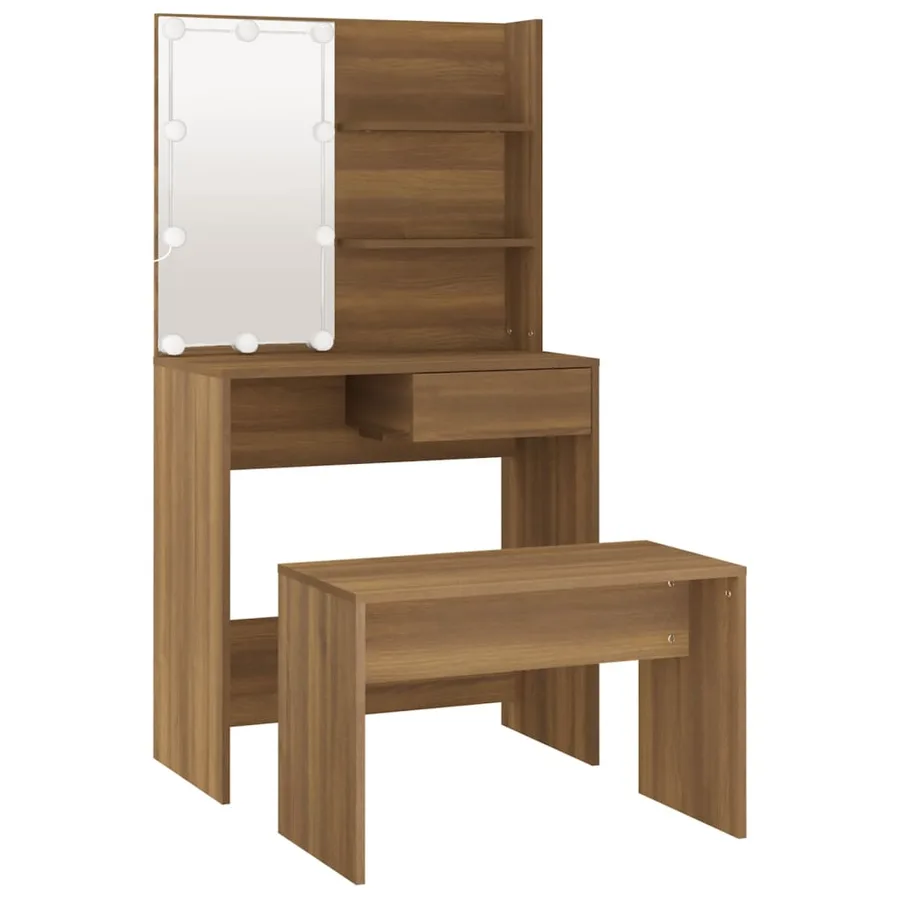 Ensemble de coiffeuse avec LED Chêne marron Bois d'ingénierie - 5