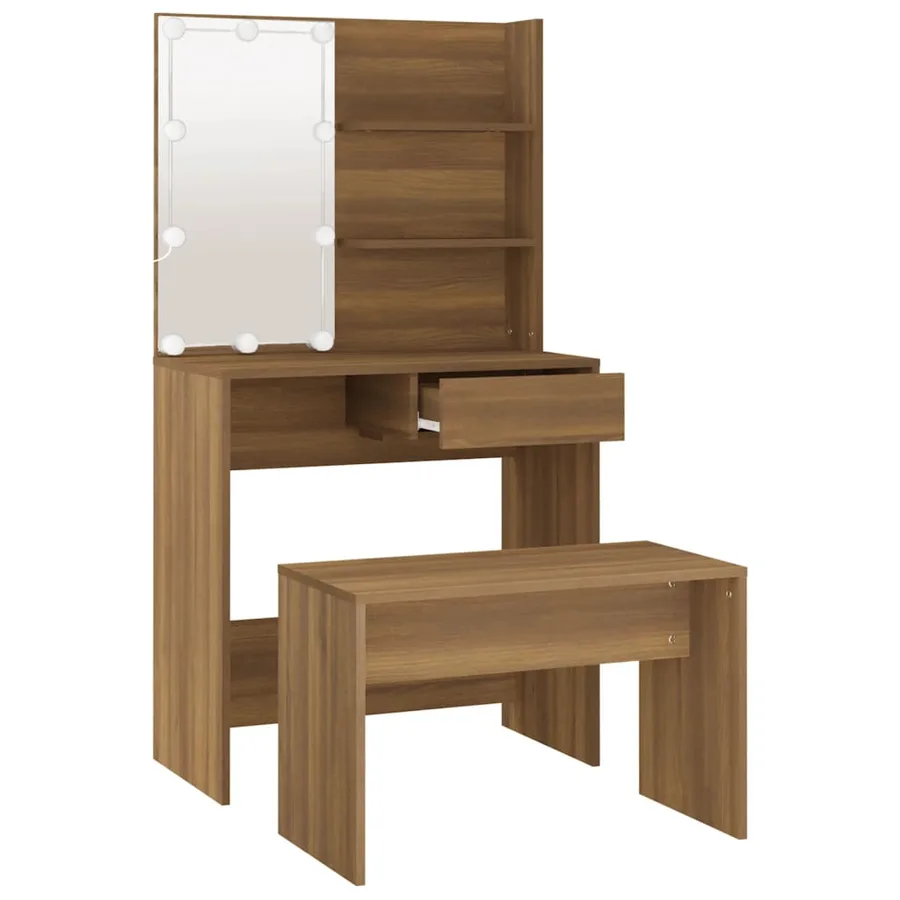 Ensemble de coiffeuse avec LED Chêne marron Bois d'ingénierie - 6