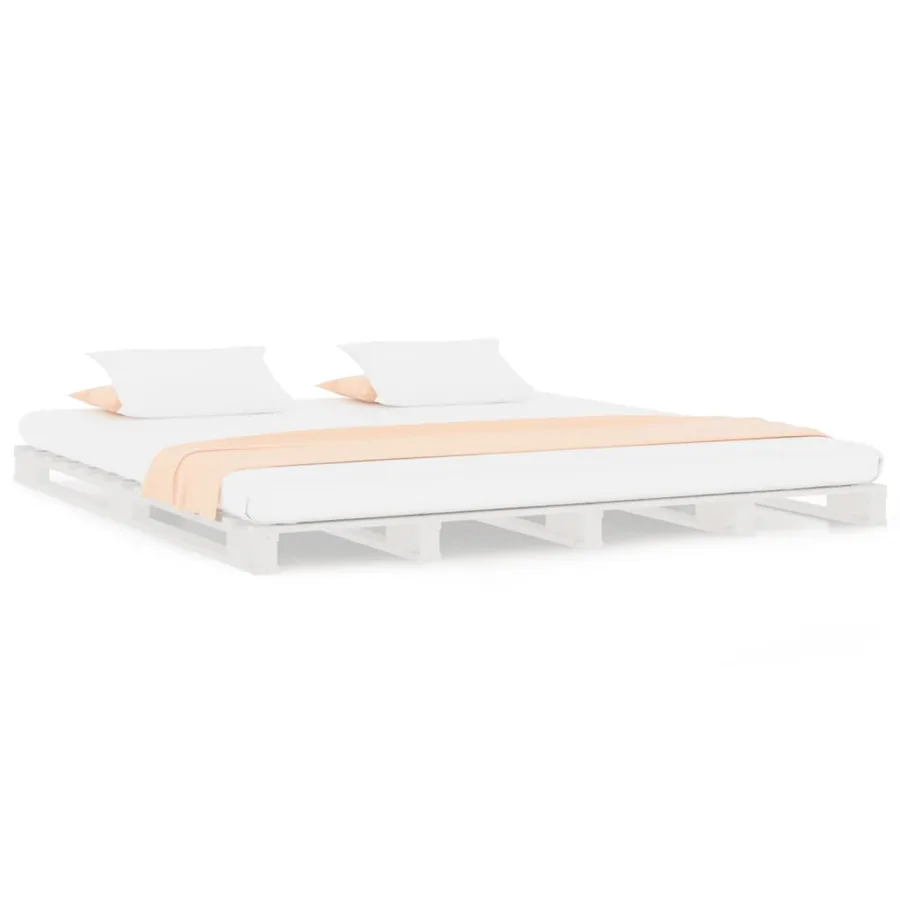 Lit de palette blanc 200x200 cm bois de pin massif - 2