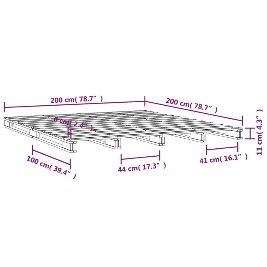 Lit de palette blanc 200x200 cm bois de pin massif - 8