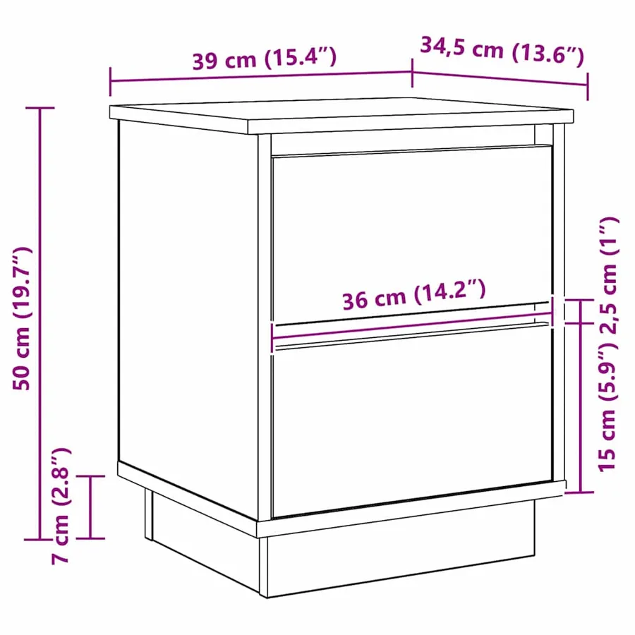 Cabinet de chevet Blanc 39 x 34,5 x 50 cm Bois d'ingénierie - 14