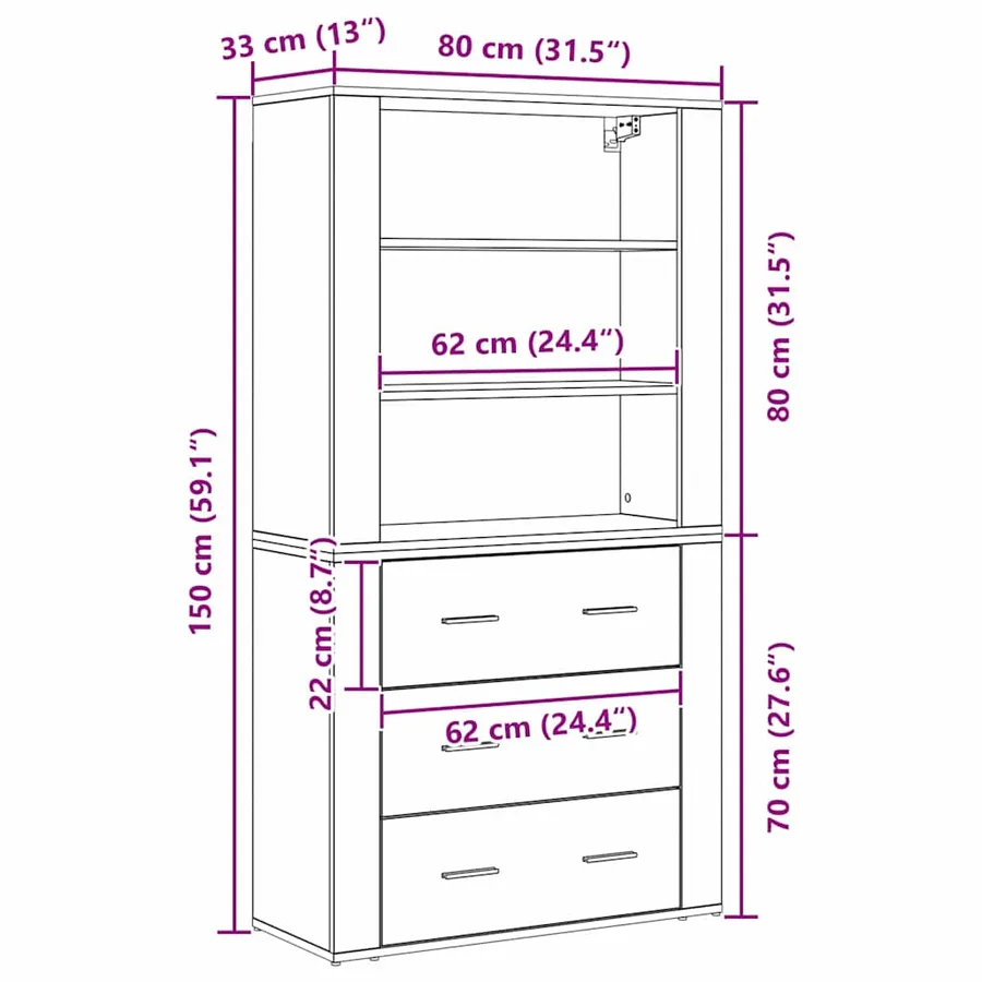 Haut Armoire Chêne noir 80 x 33 x 150 cm Bois d'ingénierie - 13