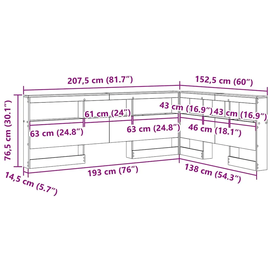 Tête de lit de rangement Chêne noir 135 cm Bois d'ingénierie - 12