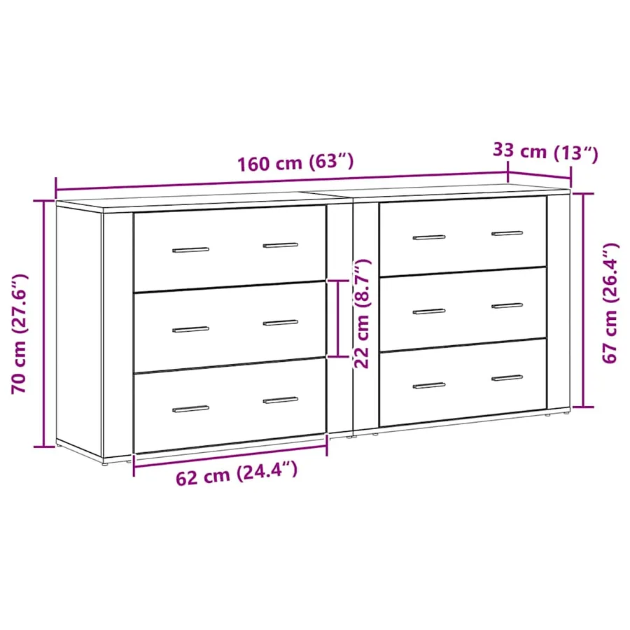 Buffet Chêne noir 160 x 33 x 70 cm Bois d'ingénierie - 8