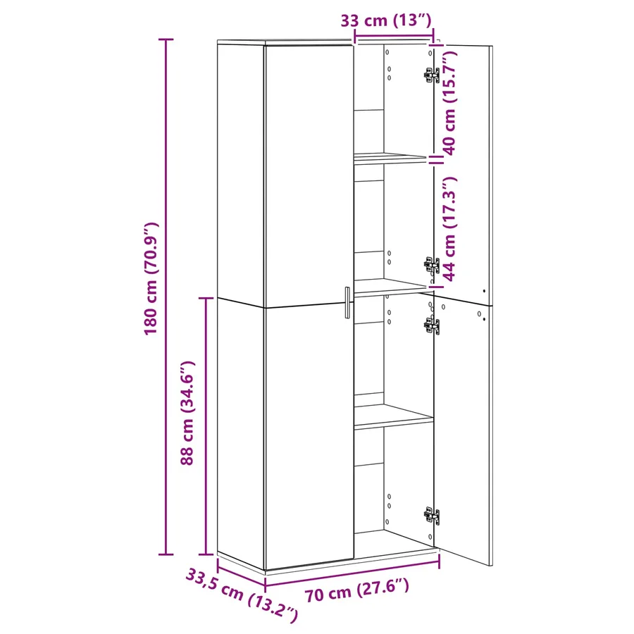 Haut Armoire 70 x 33,5 x 180 cm Bois d'ingénierie - 15