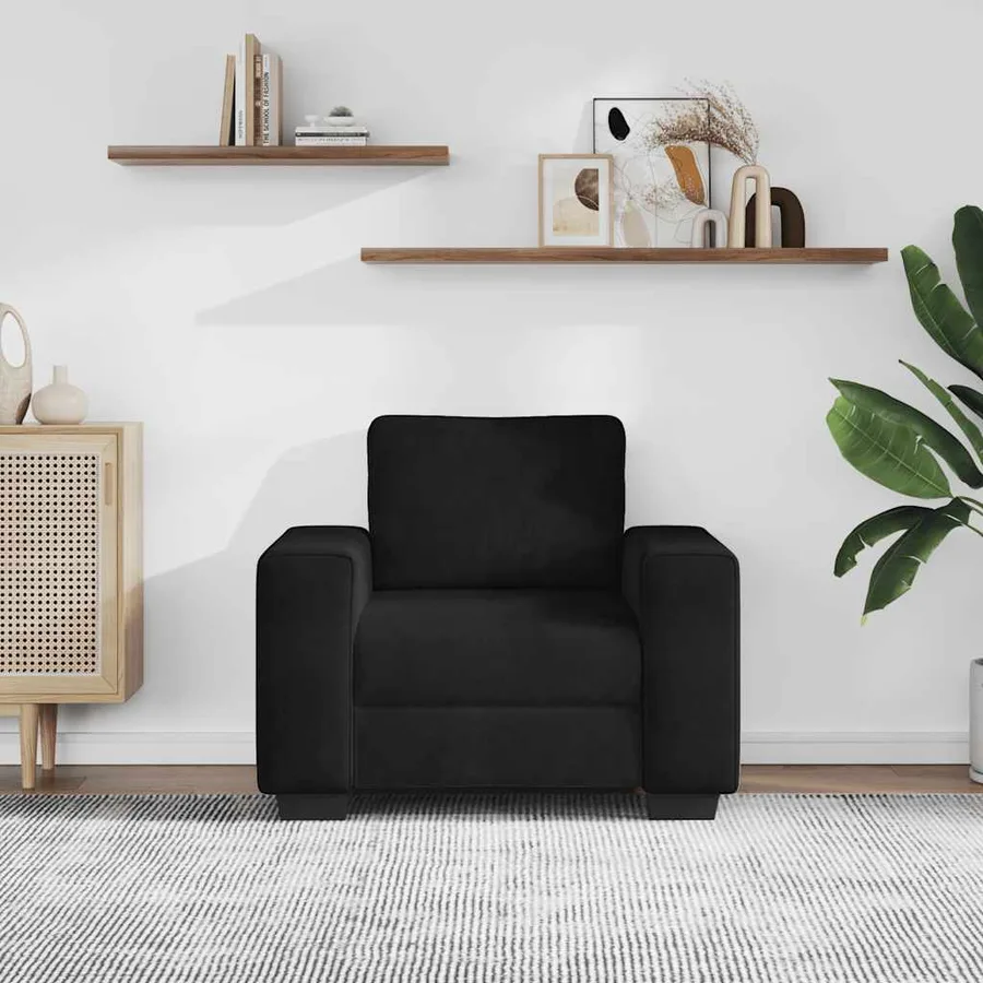 Fauteuil noir 100x77x82 cm velours - 3