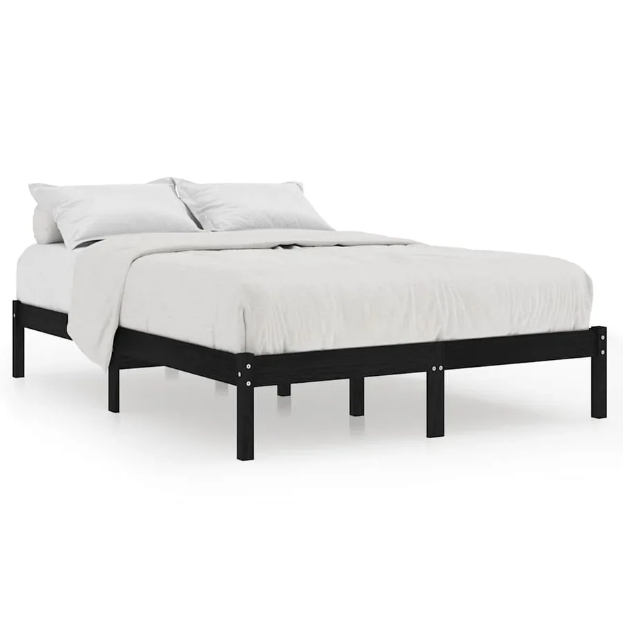 Cadre de lit sans matelas noir bois massif 200x200 cm - 2