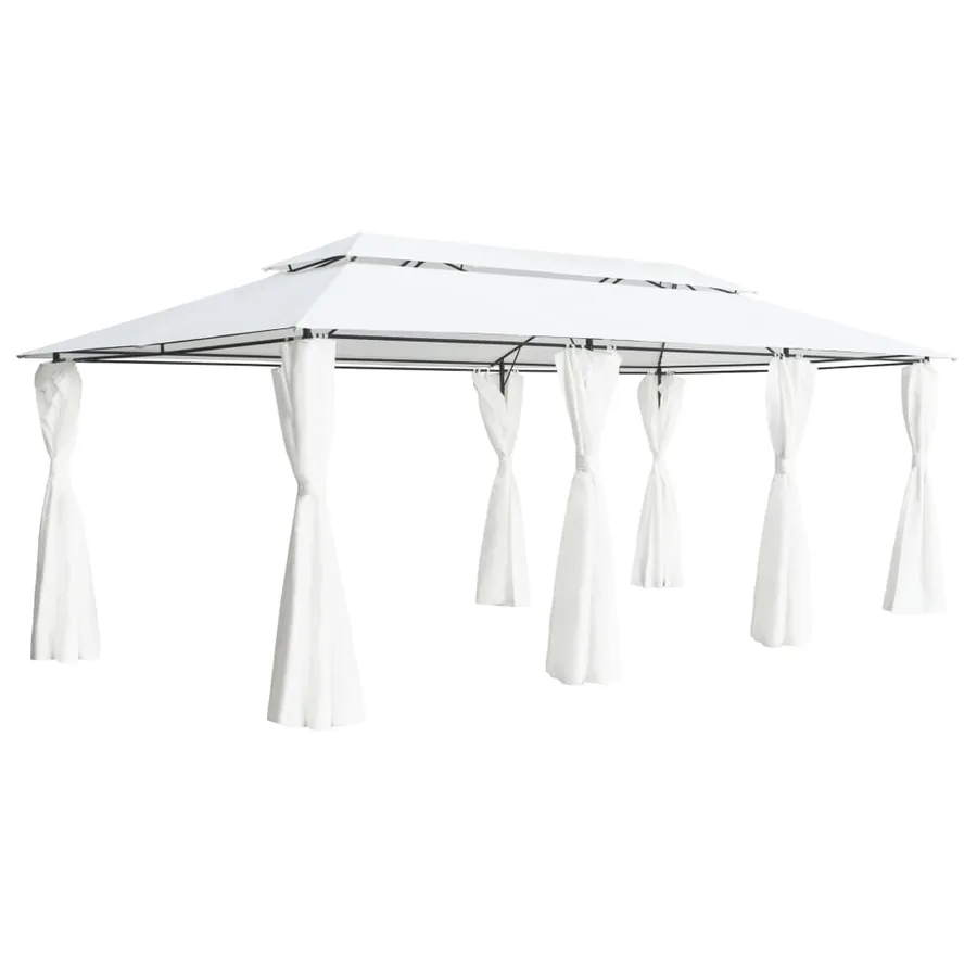 Belvédère avec rideaux 600x298x270 cm Blanc 180 g/m²