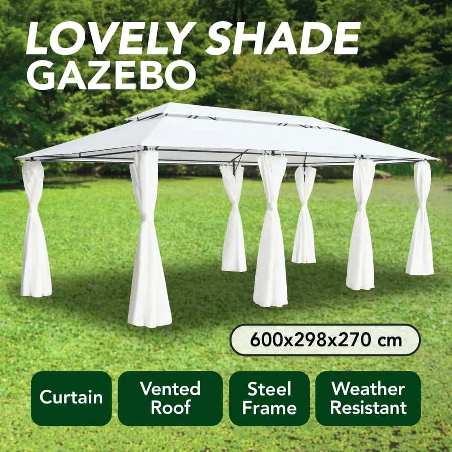 Belvédère avec rideaux 600x298x270 cm Blanc 180 g/m² - 8