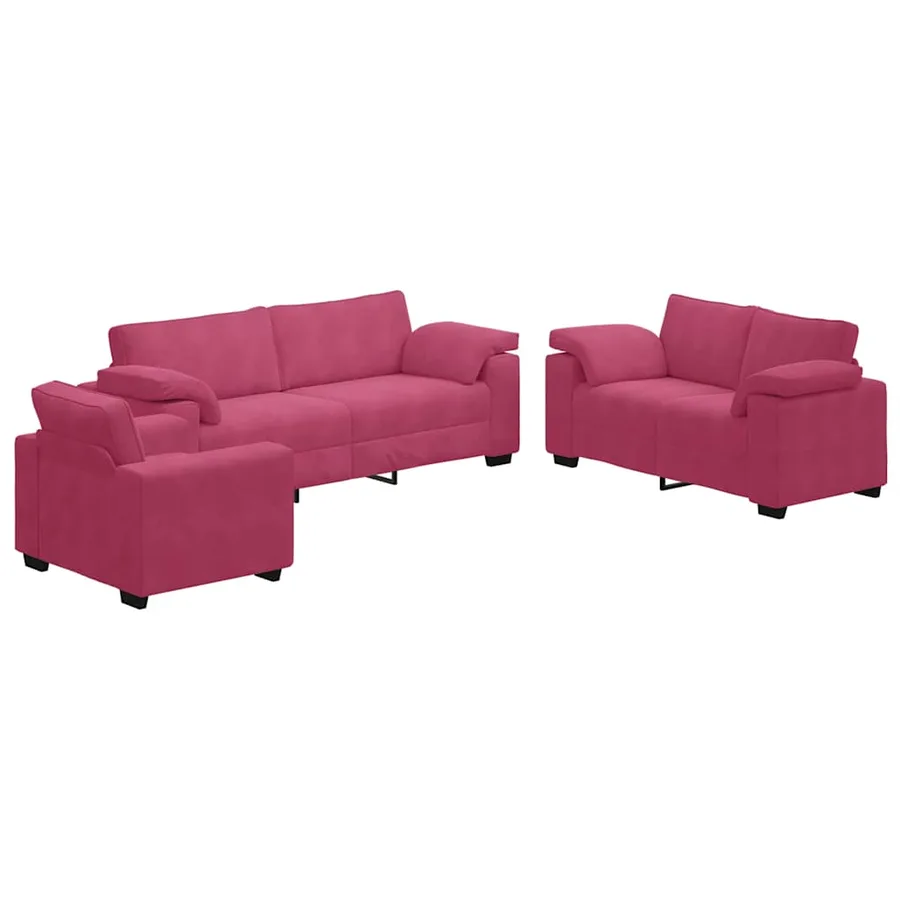 Ensemble de canapés 3 pcs avec coussins Rouge bordeaux Velours - 2